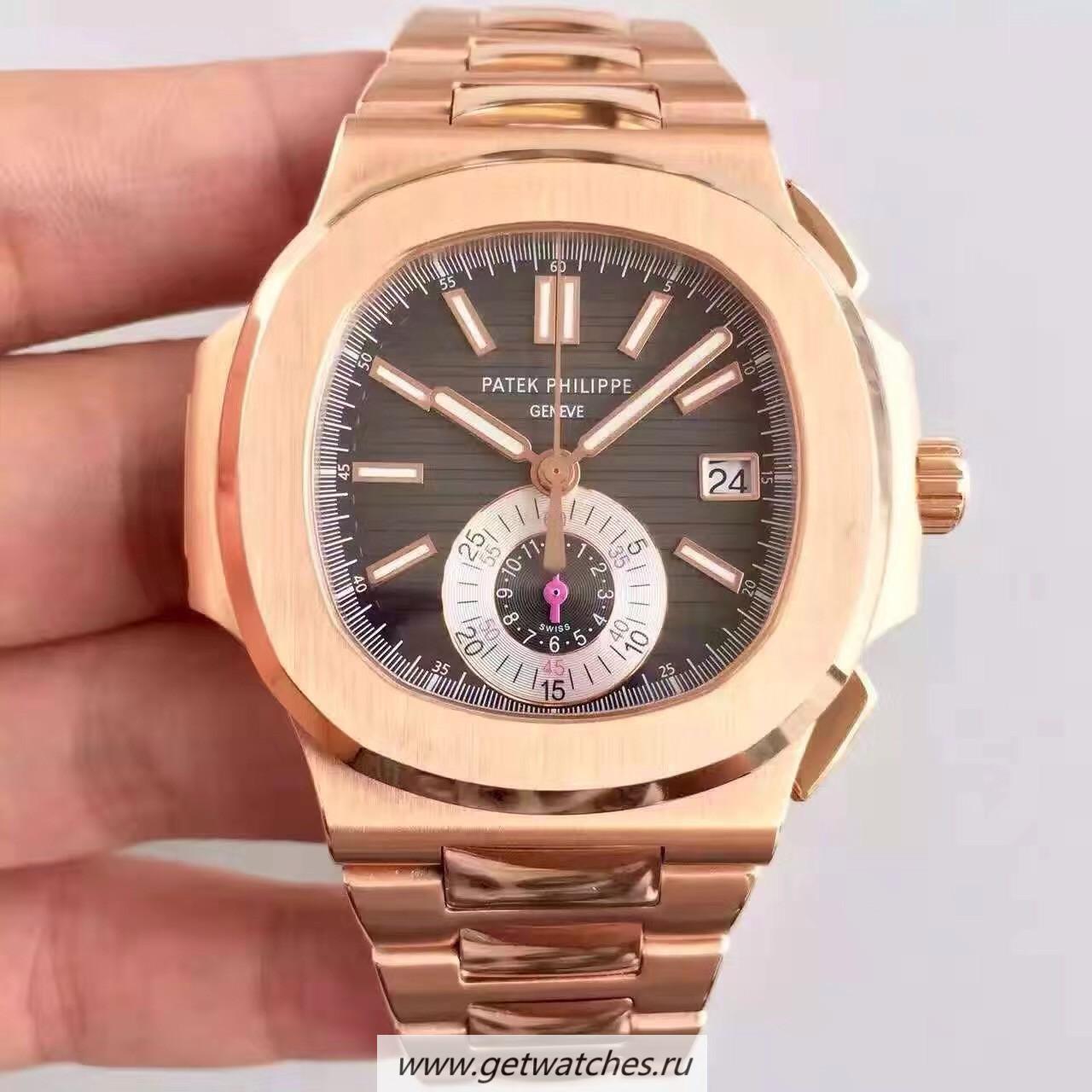 NEW Replica Pat*k Phi1i*pe Nautilus Chrono 5980R JF Rose Gold Black Dial CH28-520C